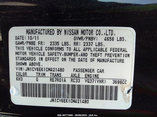 36771650 :رقم المزاد ، JN1CV6EK1CM421480 vin ، 2012 Infiniti G37 Coupe Journey مزاد بيع