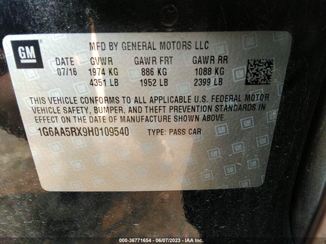 1G6AA5RX9H0109540 Cadillac Ats Sedan Rwd