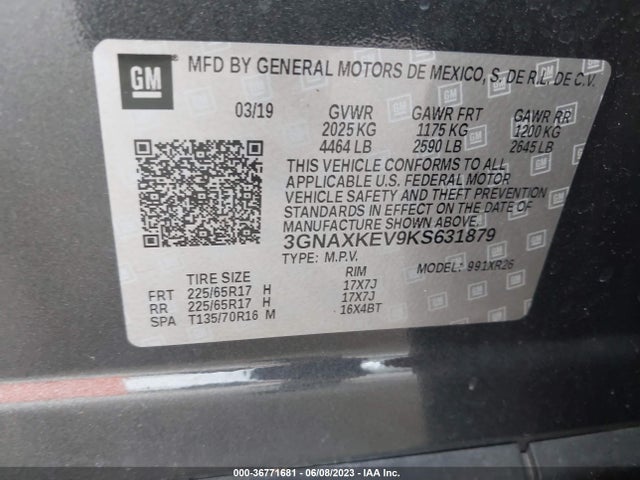 Chevrolet EQUINOX LT 2019 3GNAXKEV9KS631879 Image 9
