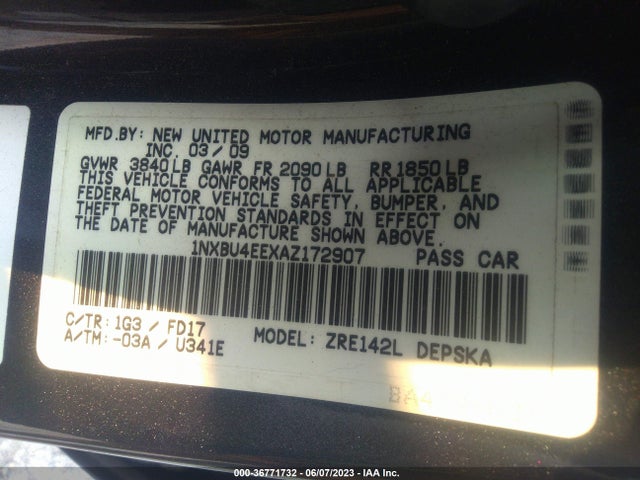 Продаж на аукціоні авто 2010 Toyota Corolla, vin: 1NXBU4EEXAZ172907, номер лоту: 36771732