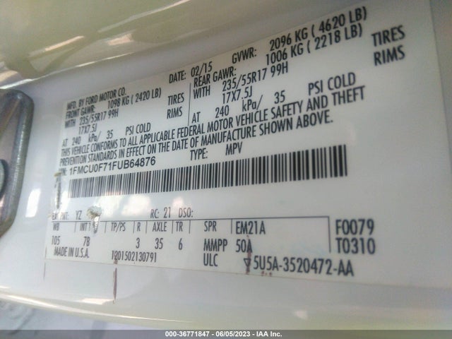 Ford ESCAPE S 2015 1FMCU0F71FUB64876 Image 9