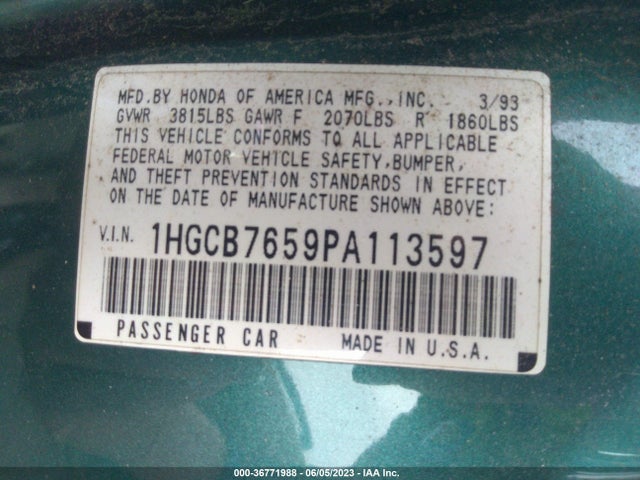 1993 HONDA ACCORD LX VIN: 1HGCB7659PA113597