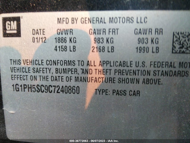 2012 CHEVROLET CRUZE LTZ VIN: 1G1PH5SC9C7240860