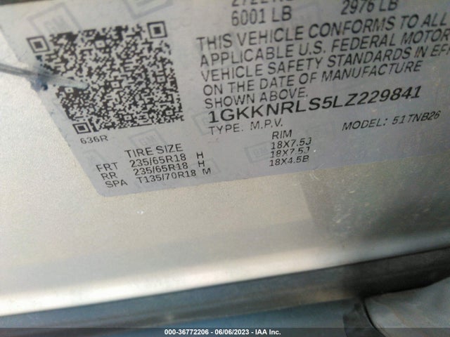 GMC ACADIA SLE 2020 1GKKNRLS5LZ229841 Image 9