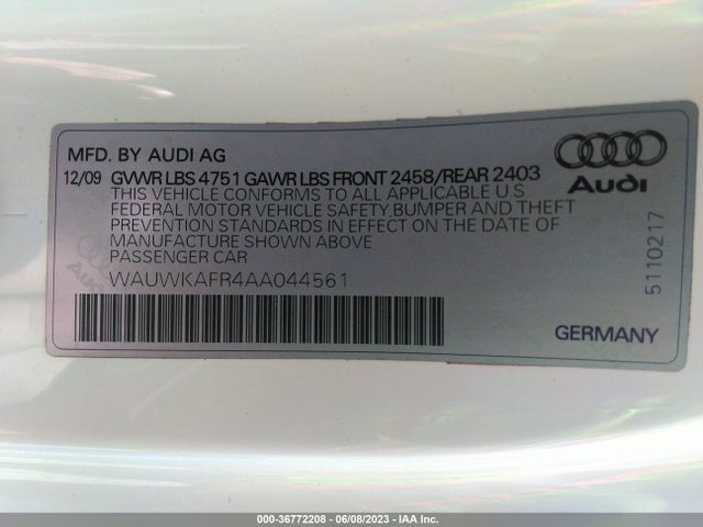 2010 AUDI A5 3.2L PRESTIGE VIN: WAUWKAFR4AA044561