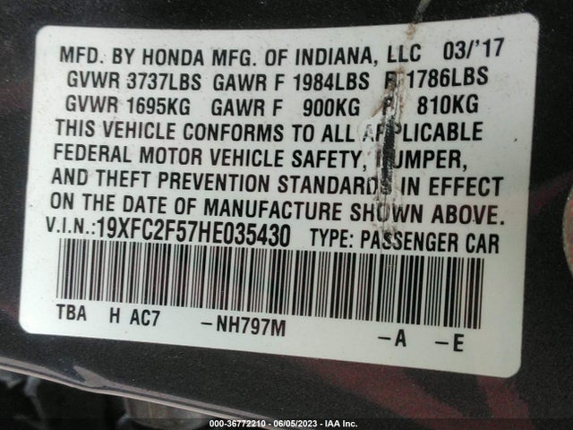 Honda Civic Sedan Lx 2017 19XFC2F57HE035430 Image 9