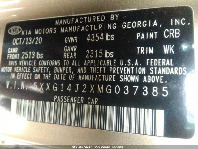5XXG14J2XMG037385 KIA K5 LXS