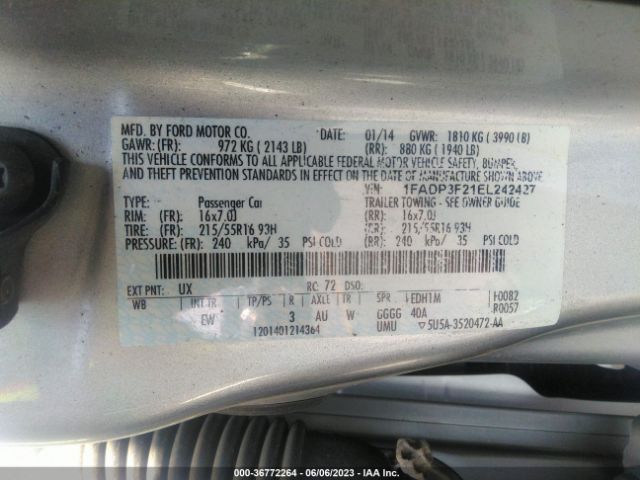 1FADP3F21EL242427 Ford FOCUS SE