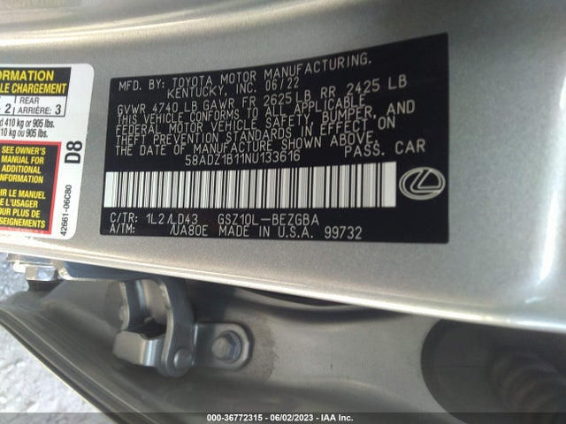 58ADZ1B11NU133616 Lexus Es Es 350