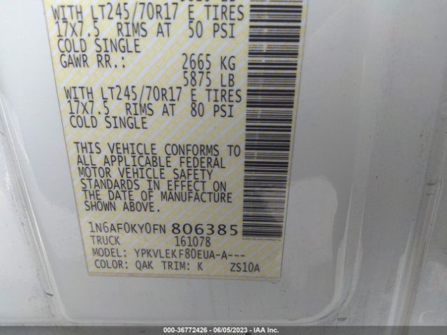 1N6AF0KY0FN806385 Nissan Nv Sv