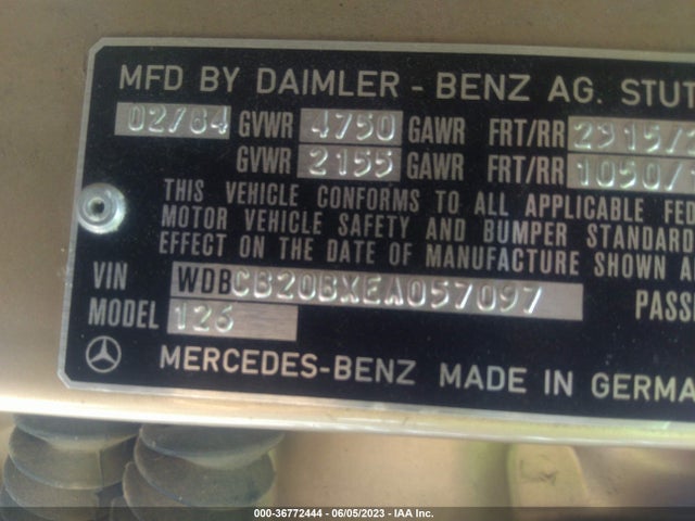 1984 MERCEDES-BENZ 300 SD VIN: WDBCB20BXEA057097
