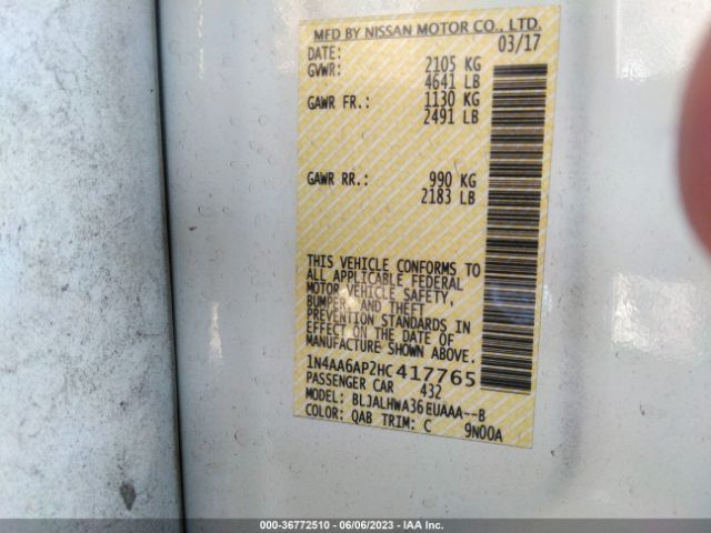 1N4AA6AP2HC417765 Nissan Maxima Platinum