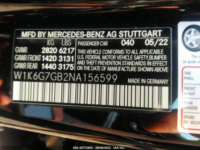 W1K6G7GB2NA156599 Mercedes-Benz S-class S 580