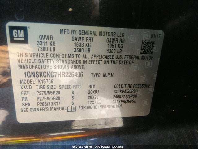 Chevrolet Tahoe Premier 2017 1GNSKCKC7HR226496 Image 9