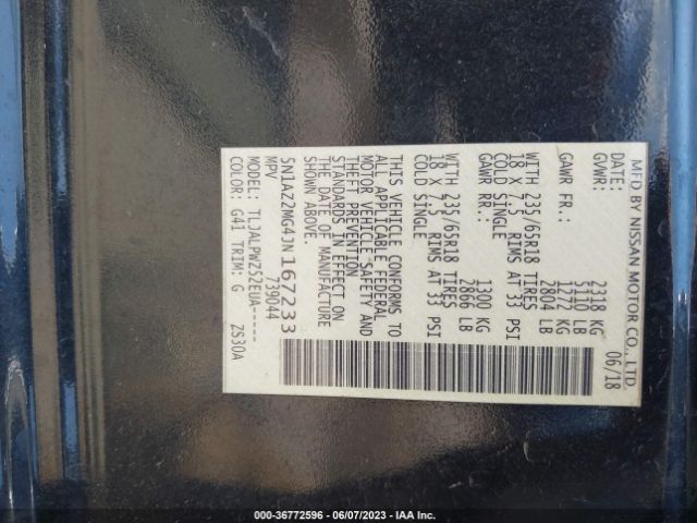 5N1AZ2MG4JN167233 Nissan MURANO S