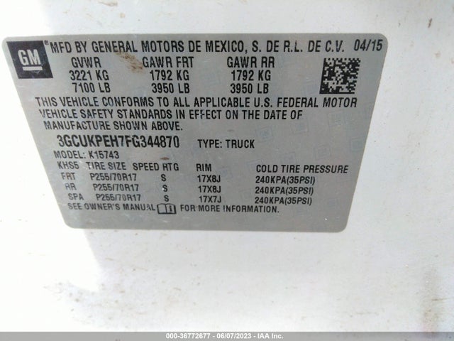 2015 CHEVROLET SILVERADO 1500 WORK TRUCK VIN: 3GCUKPEH7FG344870