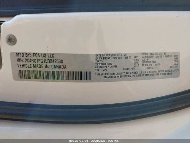 Chrysler Pacifica Touring 2020 2C4RC1FG1LR249538 Image 9