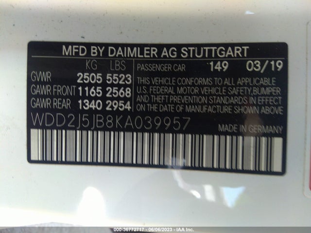 2019 Mercedes-Benz CLS-Class, VIN: WDD2J5JB8KA039957