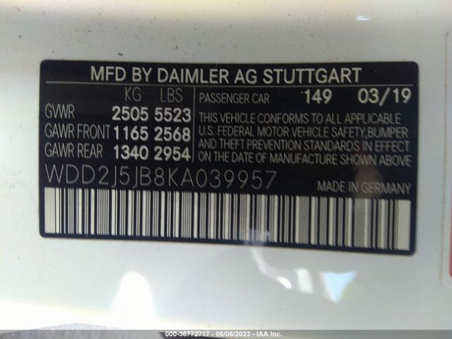 WDD2J5JB8KA039957 Mercedes-Benz Cls Cls 450