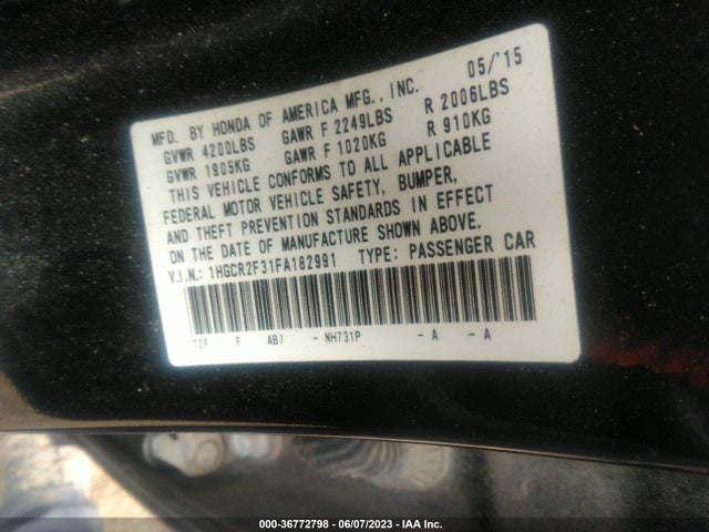 Honda Accord Sedan Lx 2015 1HGCR2F31FA182991 Image 9