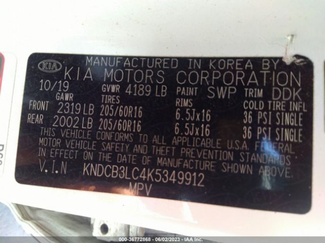 KNDCB3LC4K5349912 KIA NIRO LX