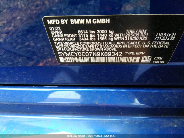 2022 BMW X6, VIN: 5YMCY0C07N9K89342