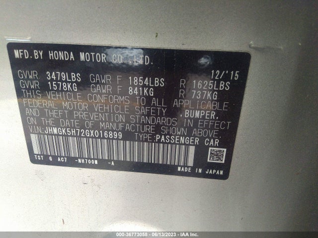 Honda FIT EX 2016 JHMGK5H72GX016899 Image 9