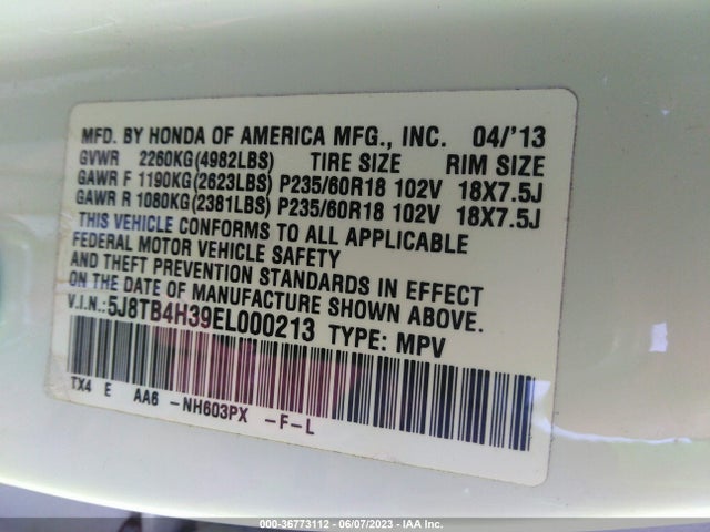 5J8TB4H39EL000213 Acura RDX