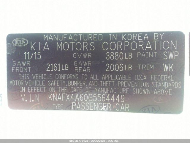 KNAFX4A60G5564449 KIA FORTE LX