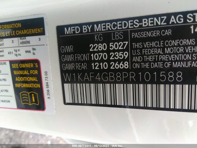 2023 MERCEDES-BENZ C-CLASS C 300 VIN: W1KAF4GB8PR101588