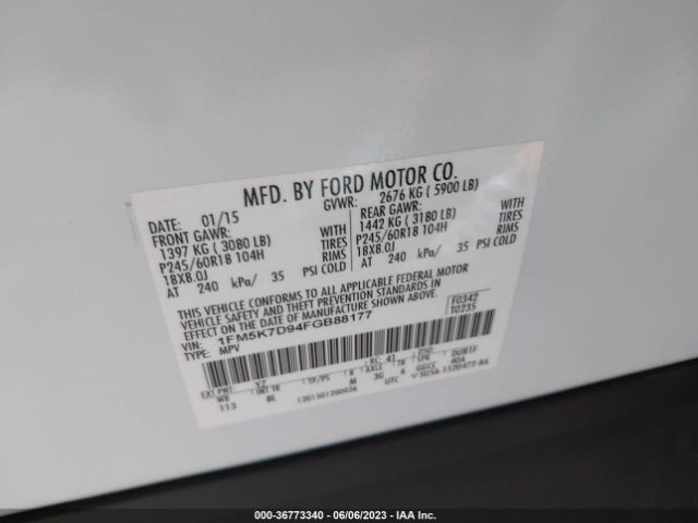 1FM5K7D94FGB88177 Ford EXPLORER XLT