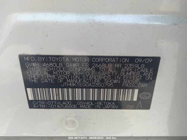 2010 LEXUS ES 350 VIN: JTHBK1EG0A2350795