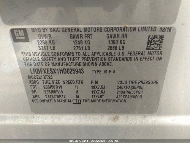 2017 BUICK ENVISION PREMIUM I VIN: LRBFXESX1HD025943