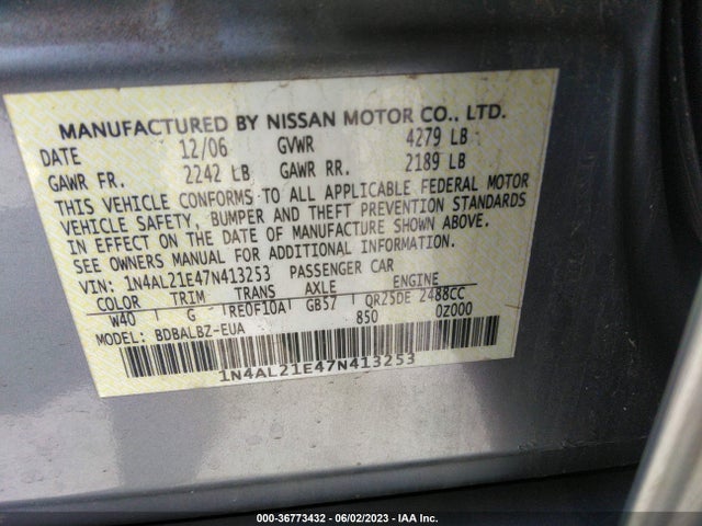 2007 NISSAN ALTIMA 2.5 S VIN: 1N4AL21E47N413253