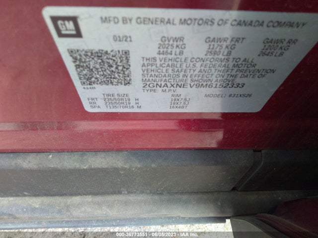 Chevrolet Equinox Premier 2021 2GNAXNEV9M6152333 Image 9