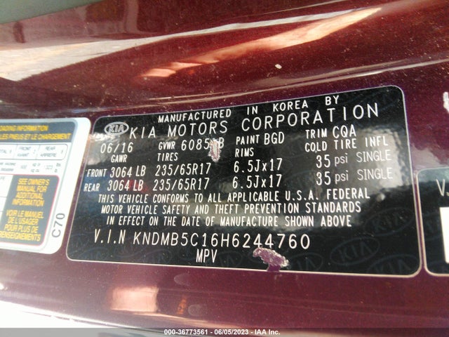2017 KIA SEDONA LX VIN: KNDMB5C16H6244760