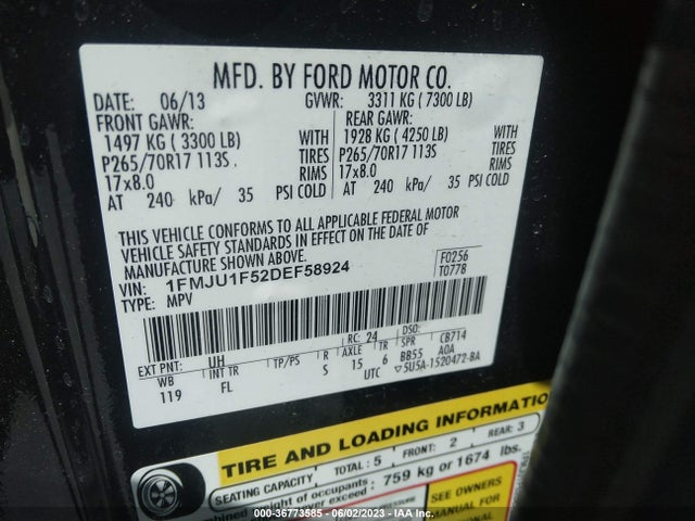 Продажа на аукционе авто 2013 Ford Expedition Xl, vin: 1FMJU1F52DEF58924, номер лота: 36773585