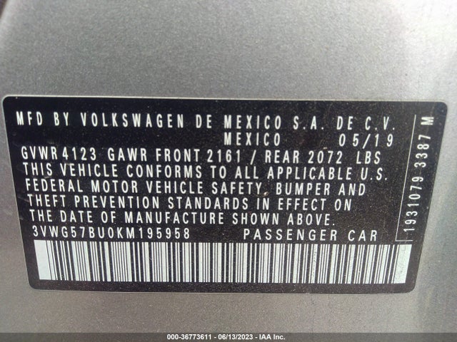 3VWG57BU0KM195958 Volkswagen Jetta Sel Premium