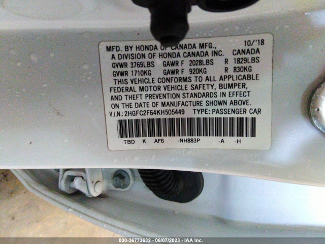 36773632 :رقم المزاد ، 2HGFC2F64KH505449 vin ، 2019 Honda Civic Sedan Lx مزاد بيع