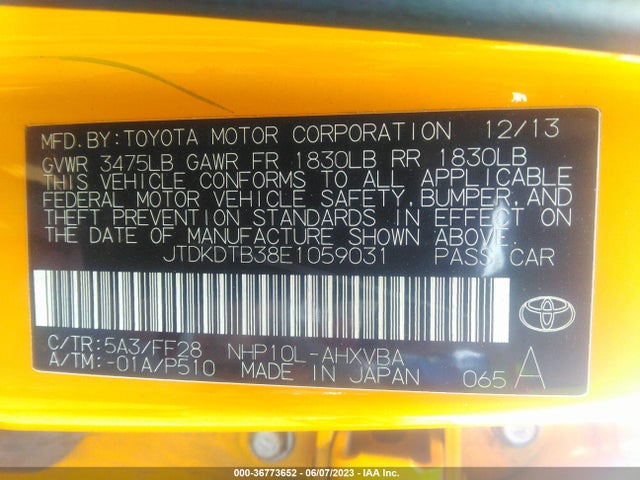 Toyota Prius C One/three/two/four 2014 JTDKDTB38E1059031 Image 9