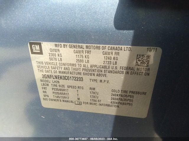 2012 CHEVROLET EQUINOX LT W/2LT VIN: 2GNFLNEK0C6172203