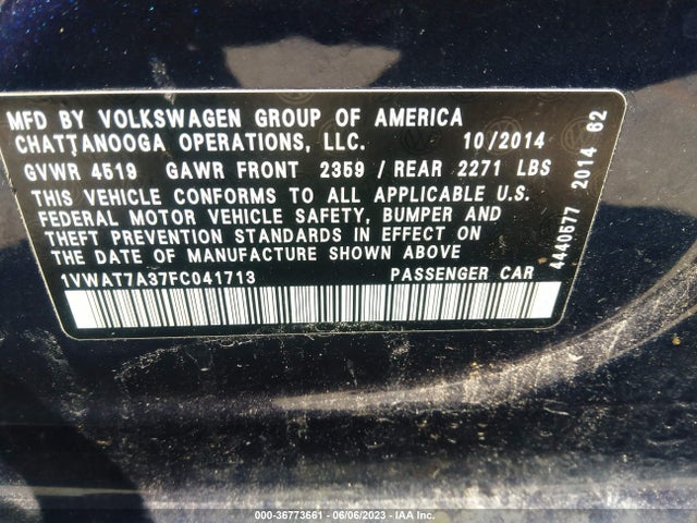 1VWAT7A37FC041713 Volkswagen Passat 1.8t Wolfsburg Ed