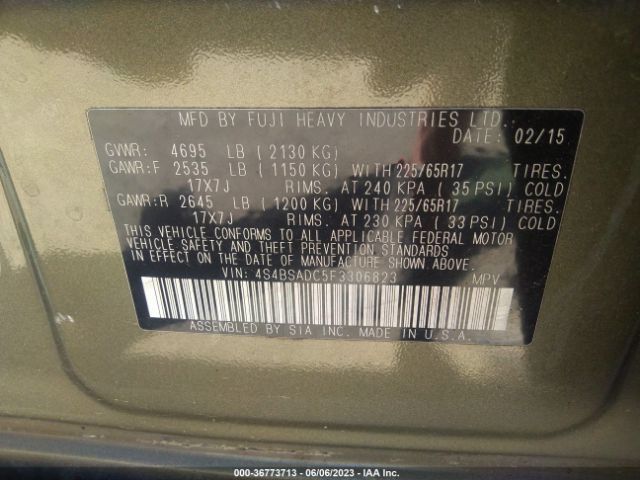 4S4BSADC5F3306823 Subaru Outback 2.5i Premium