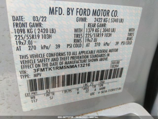 3FMTK1RM5NMA13216 Ford Mustang Mach-e Select