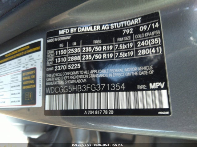 2015 MERCEDES-BENZ GLK-CLASS GLK 350 VIN: WDCGG5HB3FG371354