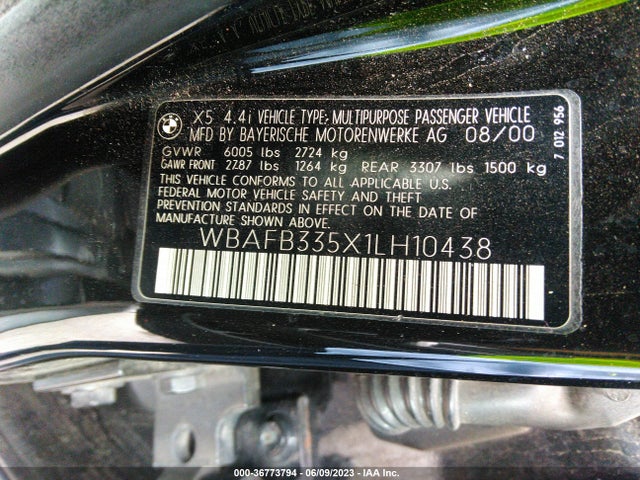 2001 BMW X5 4.4I VIN: WBAFB335X1LH10438