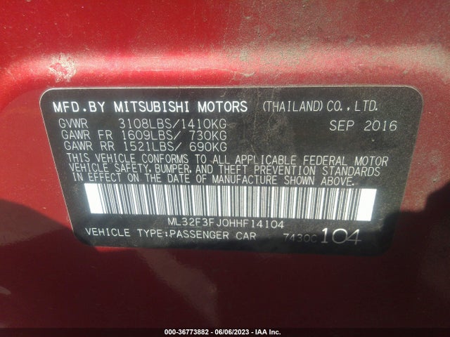 ML32F3FJ0HHF14104 Mitsubishi Mirage G4 Es