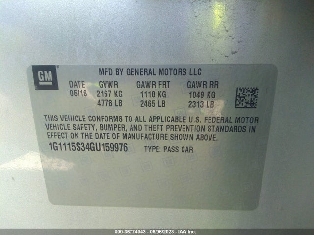 Chevrolet IMPALA LT 2016 1G1115S34GU159976 Image 9