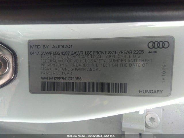 WAUAUGFF7H1071356 Audi A3 Sedan Premium