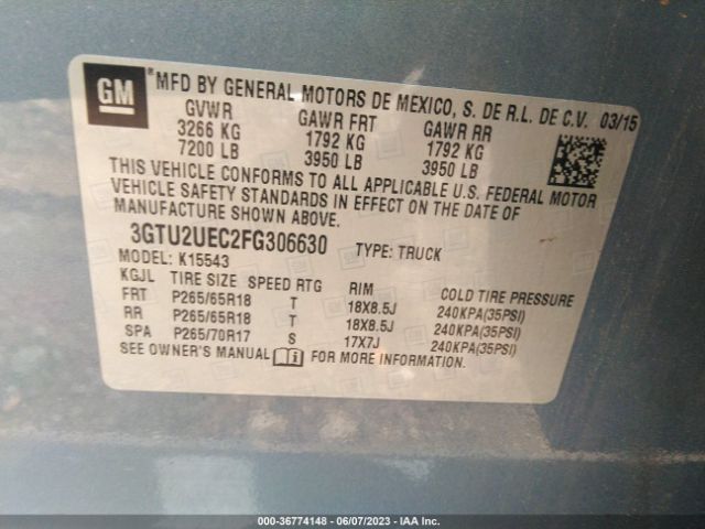 3GTU2UEC2FG306630 GMC Sierra 1500 Sle